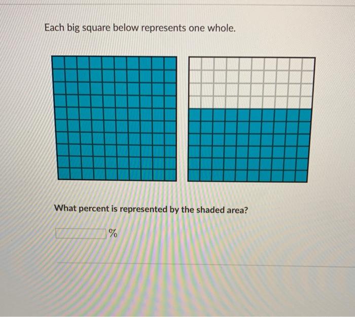 Percent represented shaded area represents whole square each below big