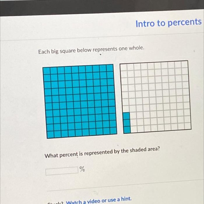 Each big square below represents one whole.