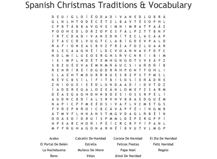 Spanish christmas traditions and vocabulary word search answer key