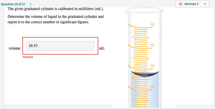 Cylinder graduated given volume ml liquid milliliters determine calibrated solved feedback transcribed problem text been show has