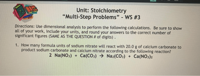 Unit stoichiometry multi-step problems - ws #3